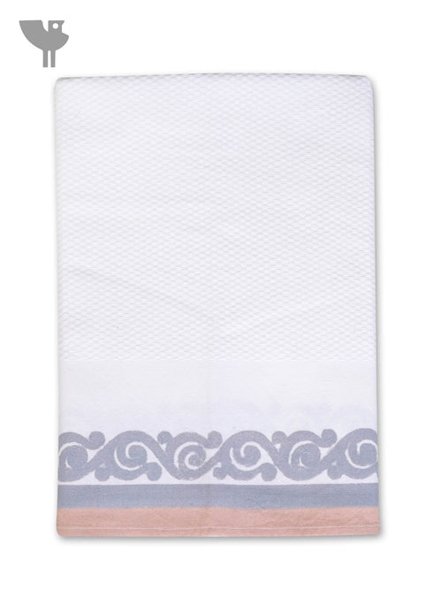 Handloom Cotton Bath Towel With Block Printed Border