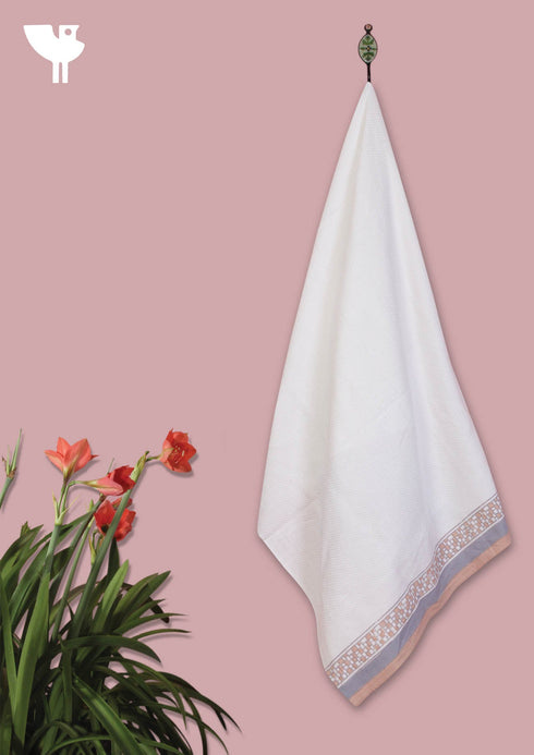 Handloom Cotton Bath Towel With Block Printed Border