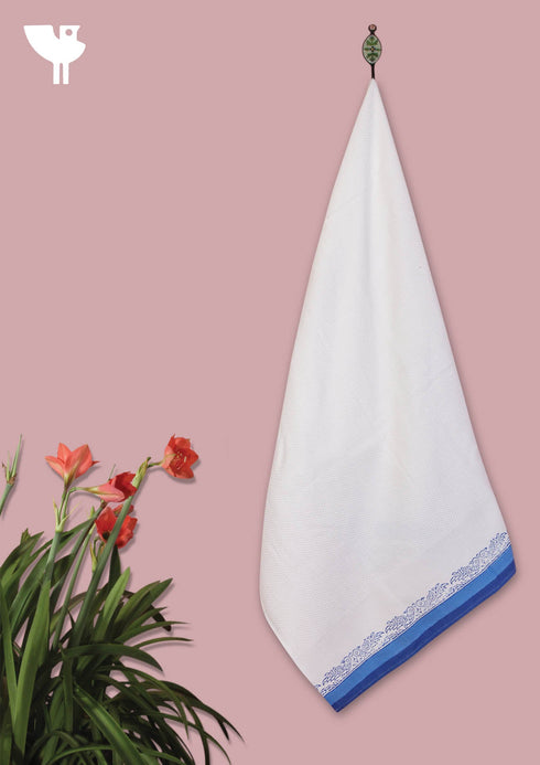 Handloom Cotton Bath Towel With Block Printed Border