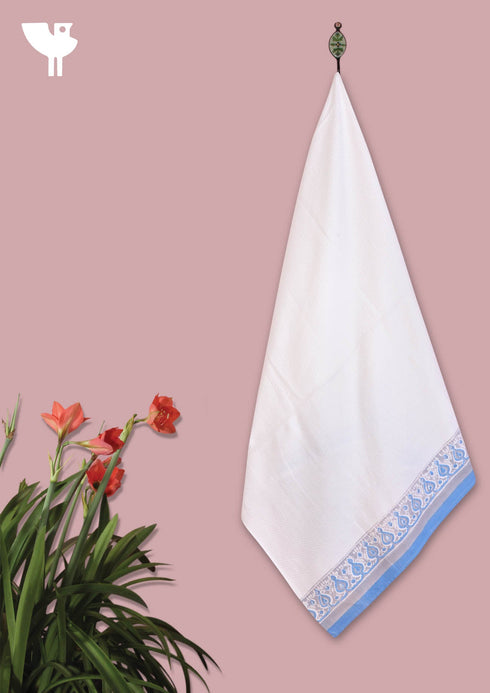 Handloom Cotton Bath Towel With Block Printed Border