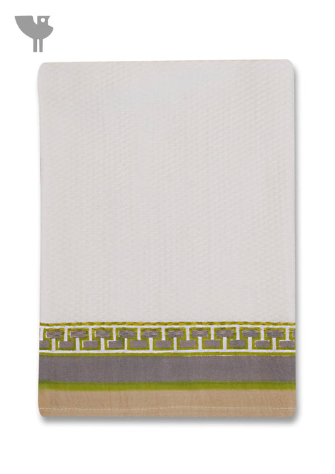 Handloom Cotton Hand Towel With Block Printed Border