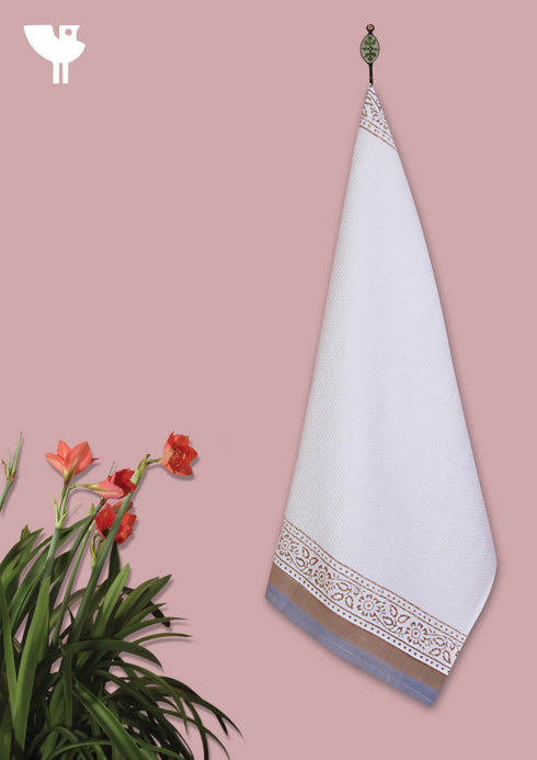 Handloom Cotton Bath Towel With Block Printed Border