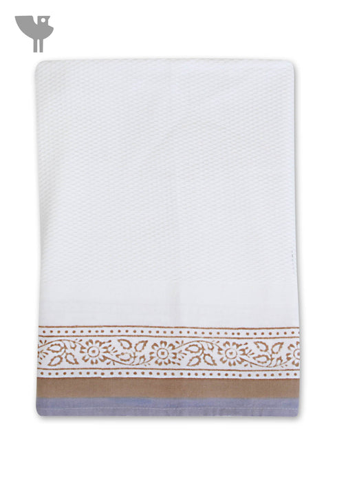 Handloom Cotton Bath Towel With Block Printed Border