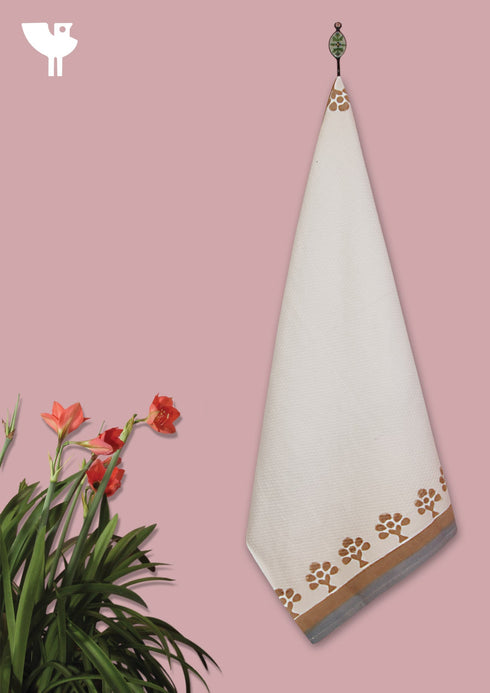 Handloom Cotton Hand Towel With Block Printed Border