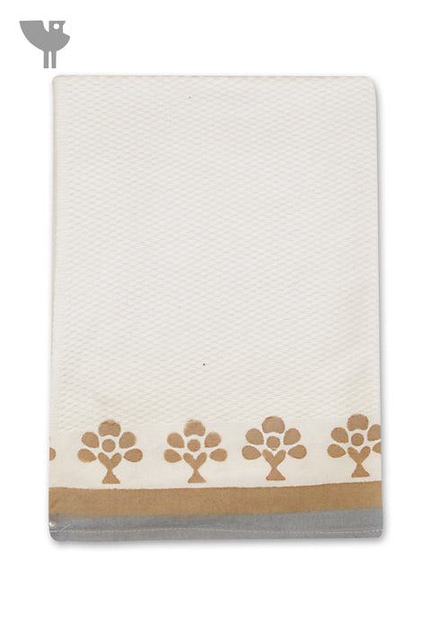 Handloom Cotton Hand Towel With Block Printed Border