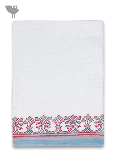 Handloom Cotton Hand Towel With Block Printed Border