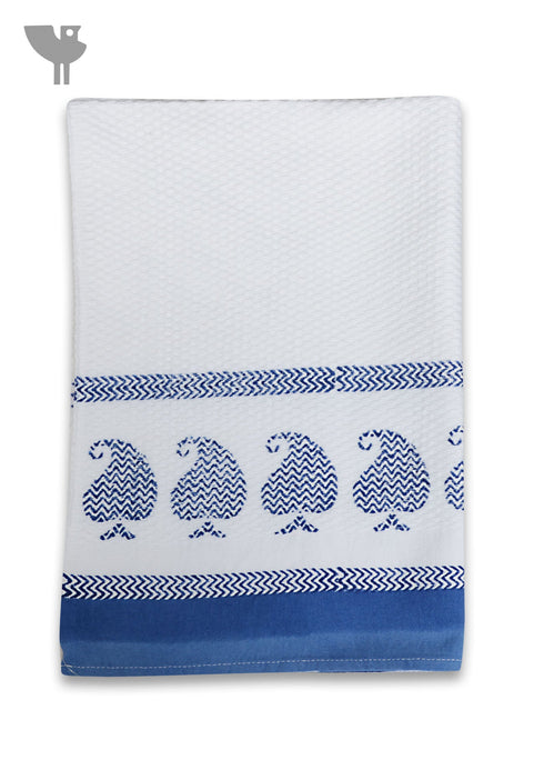 Handloom Cotton Hand Towel With Block Printed Border