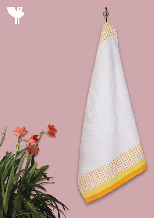 Handloom Cotton Hand Towel With Block Printed Border