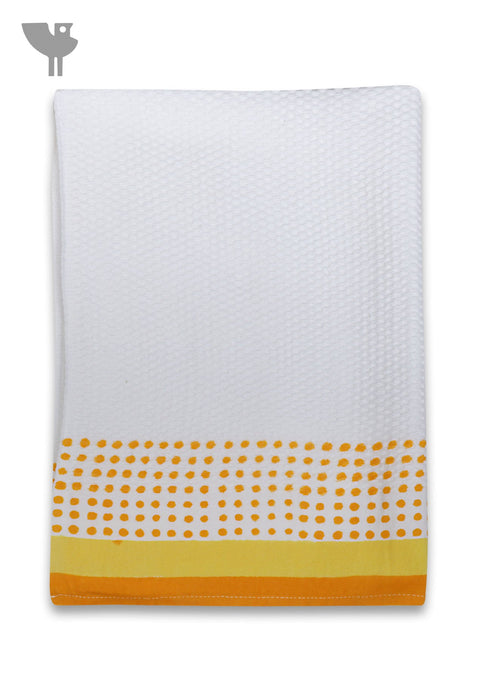 Handloom Cotton Hand Towel With Block Printed Border