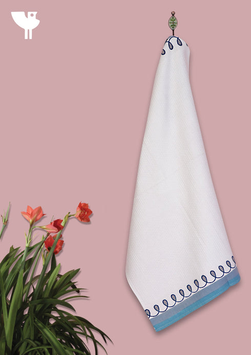 Handloom Cotton Hand Towel With Block Printed Border