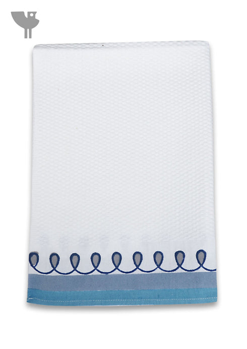 Handloom Cotton Hand Towel With Block Printed Border