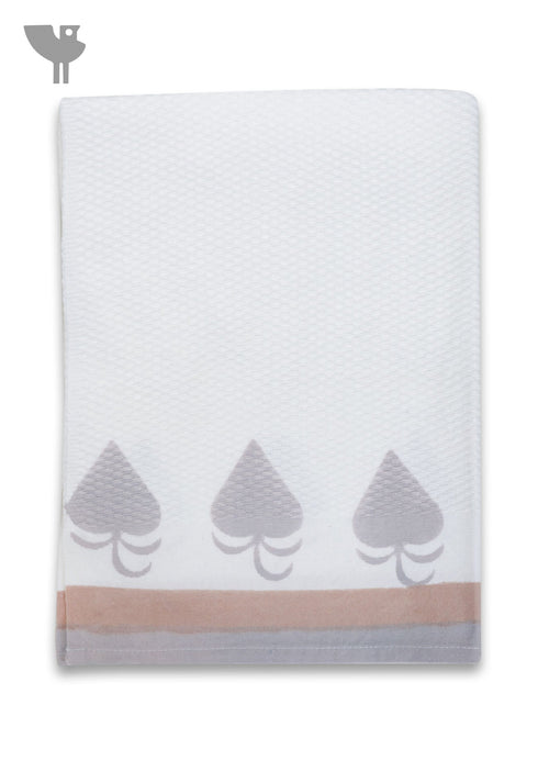 Handloom Cotton Hand Towel With Block Printed Border