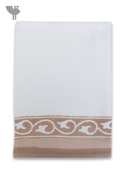 Handloom Cotton Hand Towel With Block Printed Border