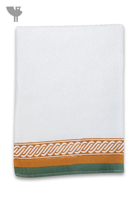Handloom Cotton Hand Towel With Block Printed Border