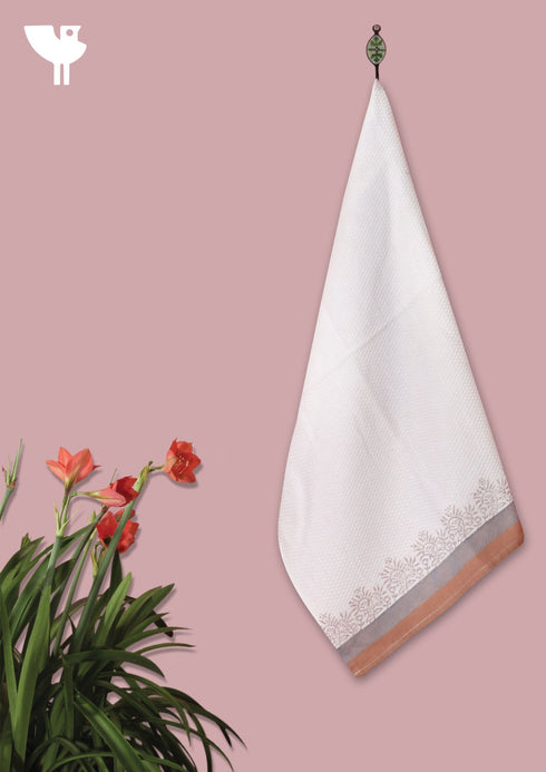 Handloom Cotton Hand Towel With Block Printed Border