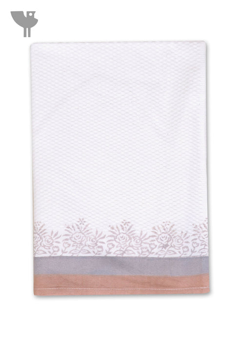 Handloom Cotton Hand Towel With Block Printed Border