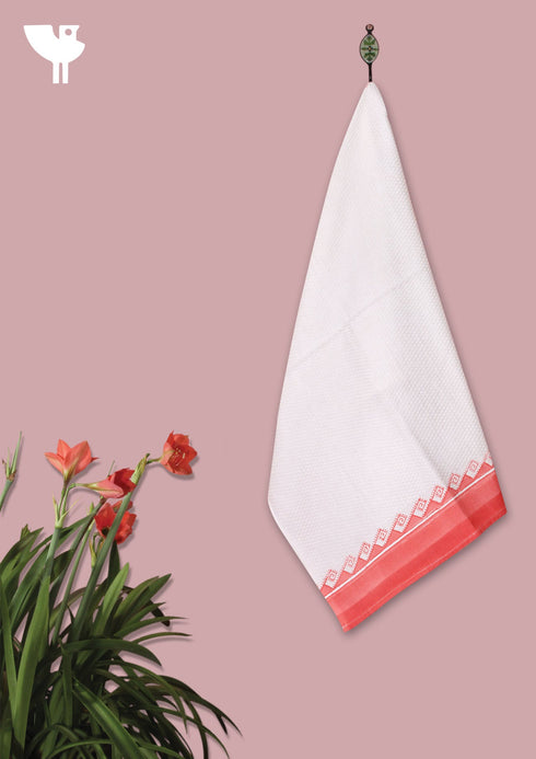 Handloom Cotton Hand Towel With Block Printed Border