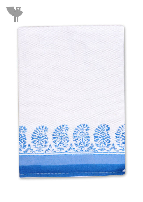 Handloom Cotton Hand Towel With Block Printed Border