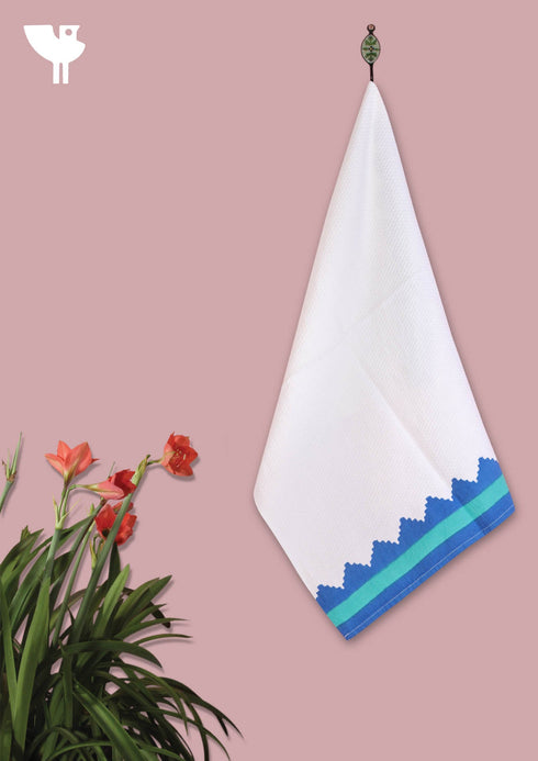 Handloom Cotton Hand Towel With Block Printed Border