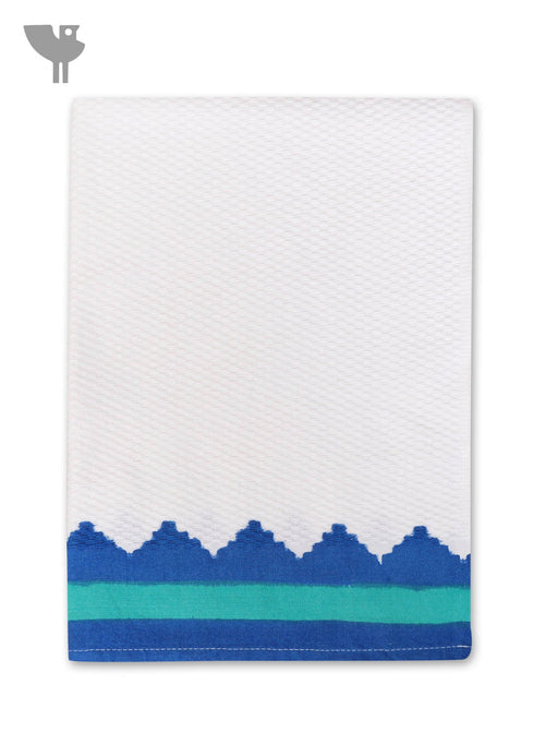 Handloom Cotton Hand Towel With Block Printed Border