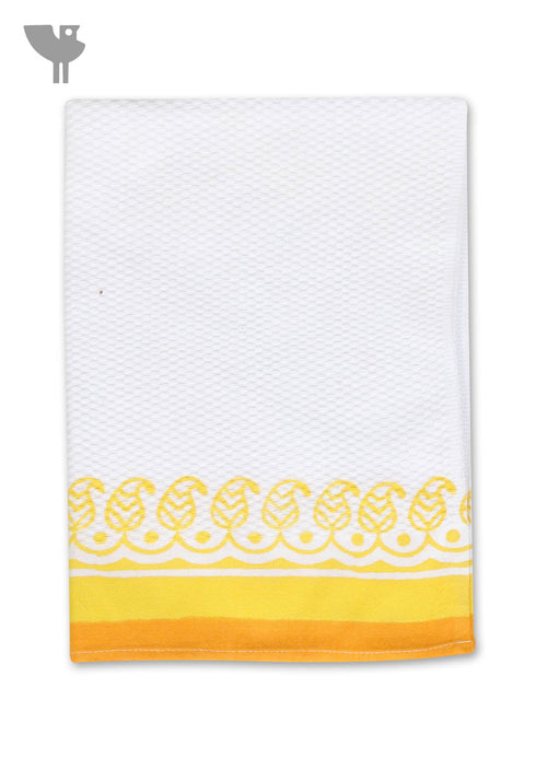 Handloom Cotton Hand Towel With Block Printed Border