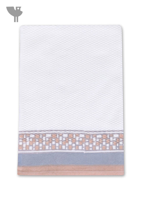 Handloom Cotton Hand Towel With Block Printed Border