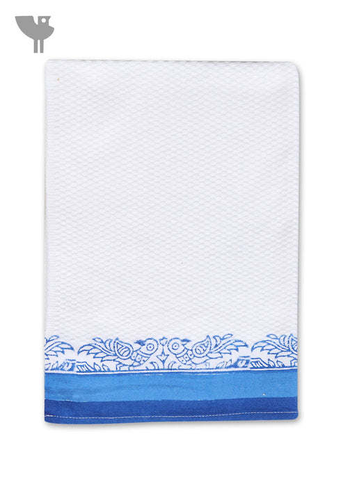 Handloom Cotton Hand Towel With Block Printed Border