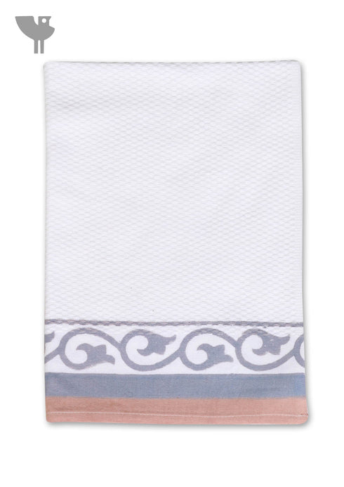 Handloom Cotton Hand Towel With Block Printed Border