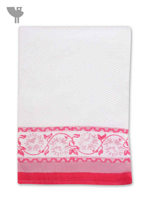 Handloom Cotton Hand Towel With Block Printed Border