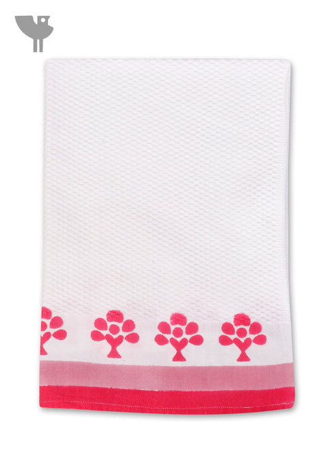 Handloom Cotton Hand Towel With Block Printed Border