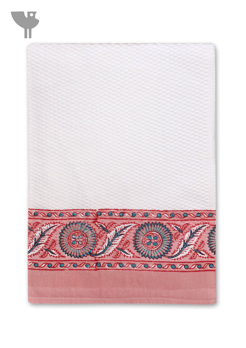Handloom Cotton Hand Towel With Block Printed Border