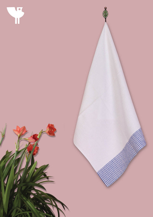 Handloom Cotton Hand Towel With Block Printed Stripes