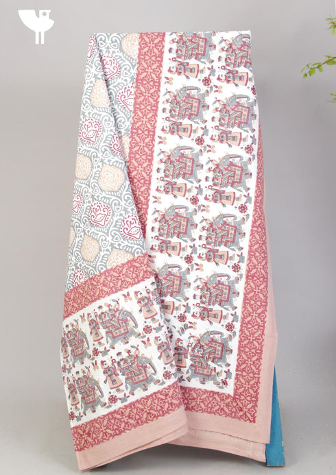 20s Cotton KING SIZE Bed Cover In Graphic Block Print