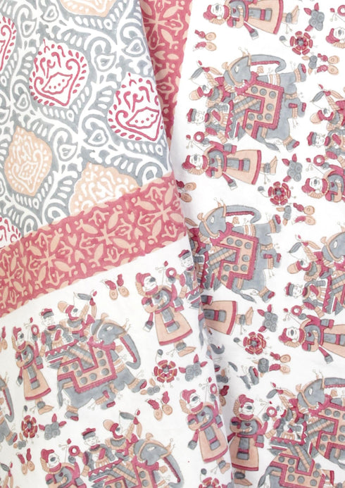 20s Cotton KING SIZE Bed Cover In Graphic Block Print