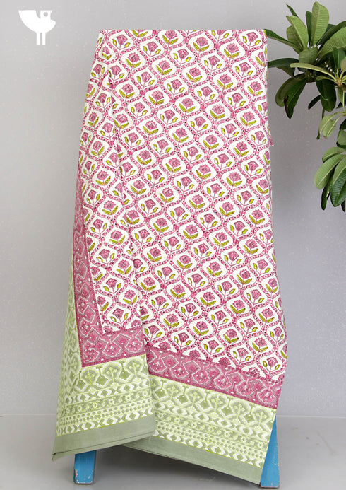 20s Cotton KING SIZE Bed Cover In Geometric Block Print
