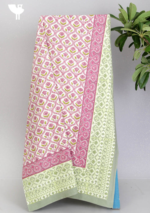 20s Cotton KING SIZE Bed Cover In Geometric Block Print