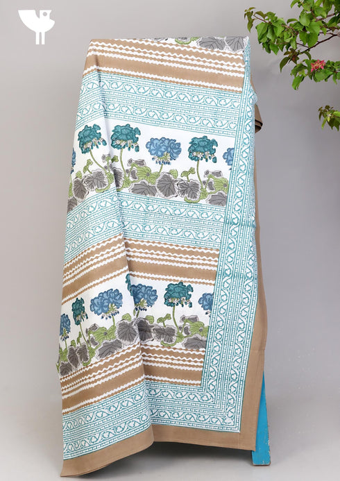 20s Cotton KING SIZE Bed Cover In Floral Block Print