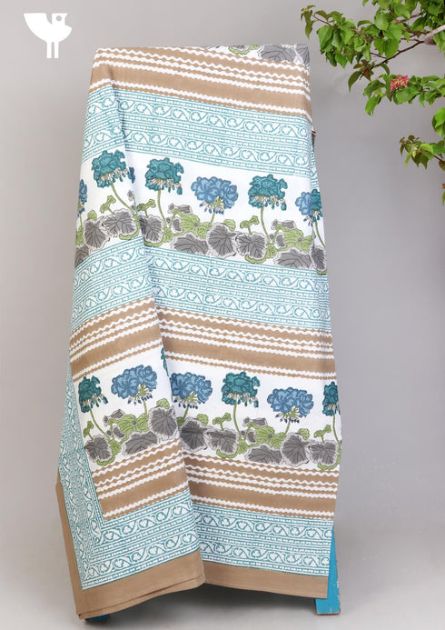 20s Cotton KING SIZE Bed Cover In Floral Block Print