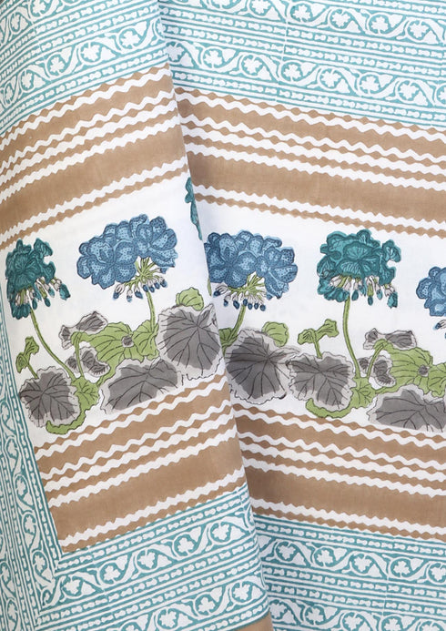 20s Cotton KING SIZE Bed Cover In Floral Block Print