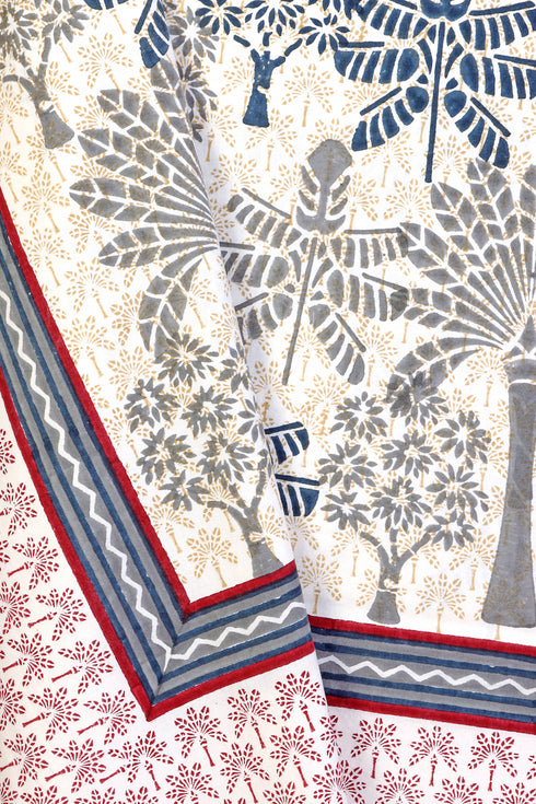 20s Cotton KING SIZE Bed Cover In Abstract Block Print