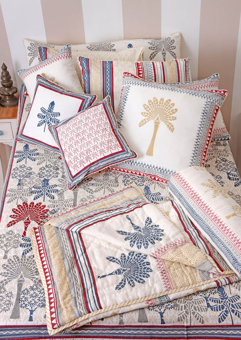 20s Cotton KING SIZE Bed Cover In Abstract Block Print