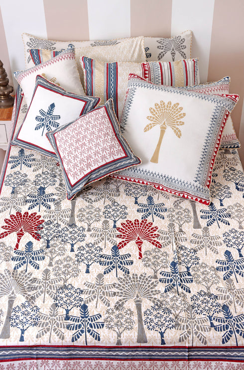 20s Cotton KING SIZE Bed Cover In Abstract Block Print