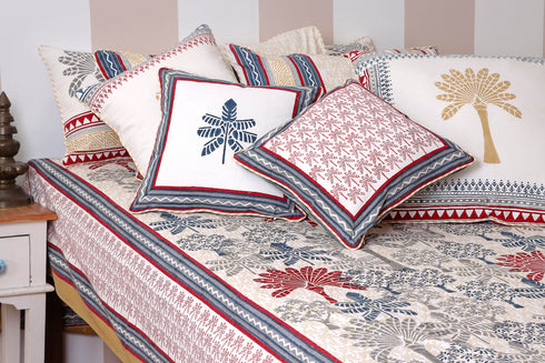20s Cotton KING SIZE Bed Cover In Abstract Block Print