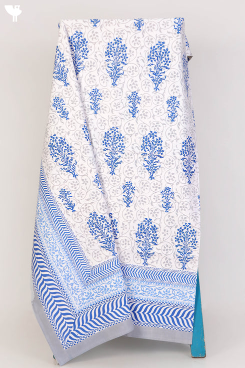 20s Cotton KING SIZE Bed Cover In Floral Block Print