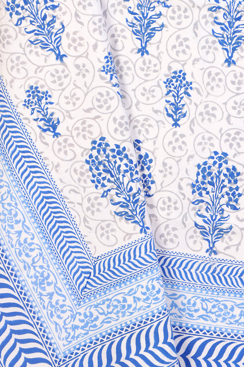 20s Cotton KING SIZE Bed Cover In Floral Block Print