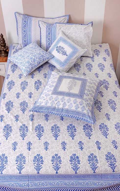 20s Cotton KING SIZE Bed Cover In Floral Block Print
