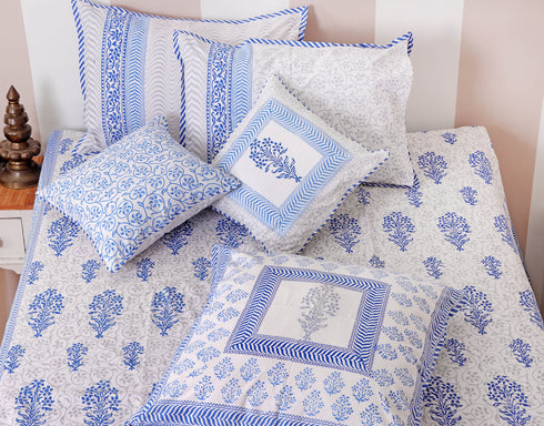 20s Cotton KING SIZE Bed Cover In Floral Block Print