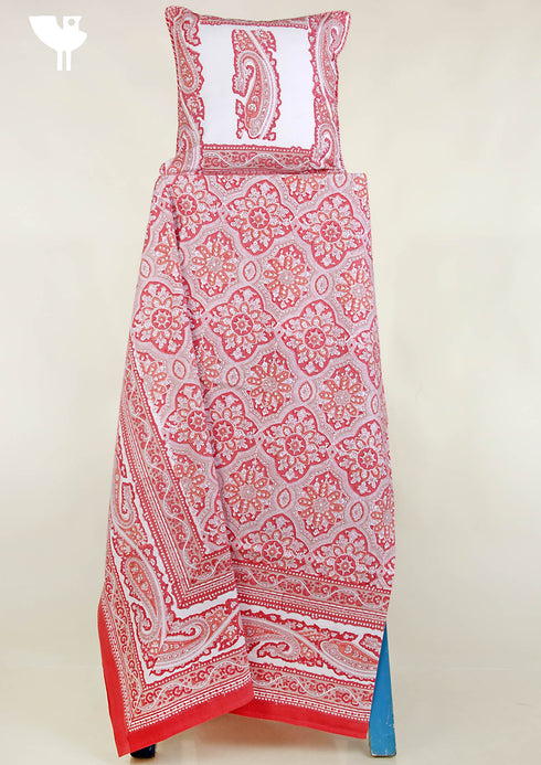 20s Cotton KING SIZE Bed Cover In Floral Block Print