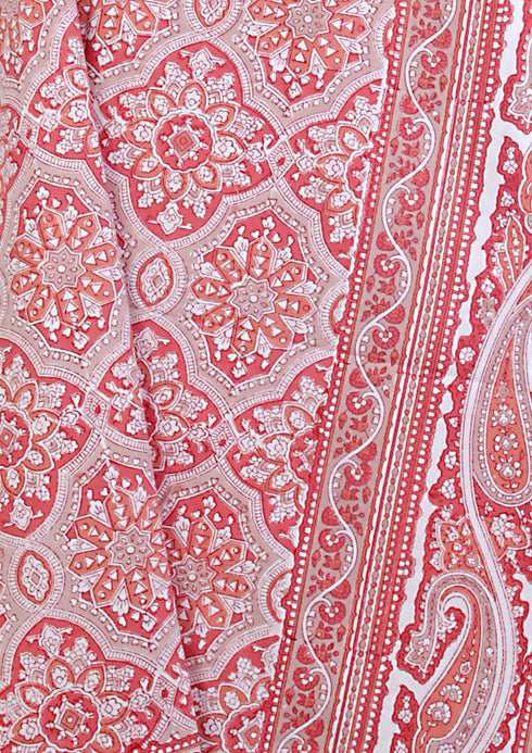 20s Cotton KING SIZE Bed Cover In Floral Block Print