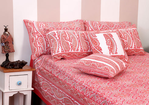 20s Cotton KING SIZE Bed Cover In Floral Block Print